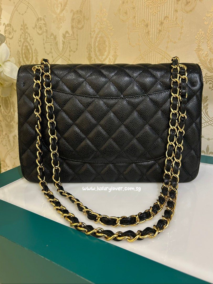 Thumbnail: #20 LNIB Chanel Classic Jumbo Double Flap Black Caviar GHW
