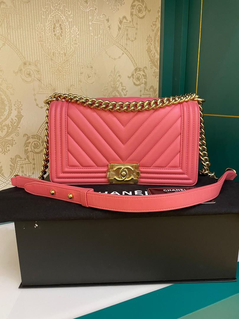#28 LNIB Chanel Boy Old Medium Chevron Pink Calf GHW
