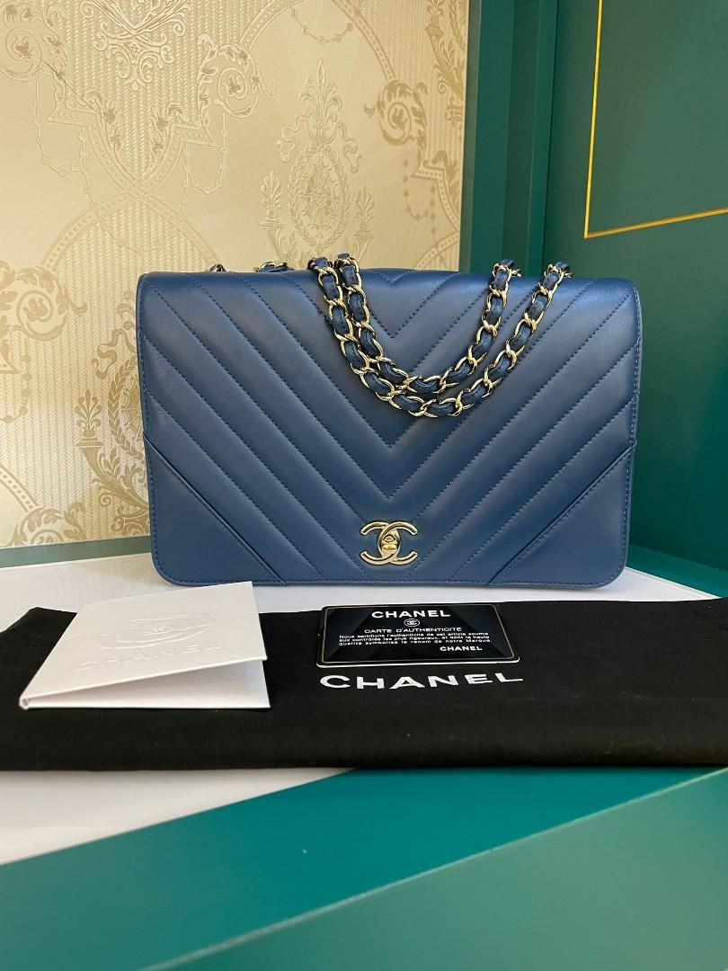 Like New Chanel Statement Flap Blue Calf Light GHW