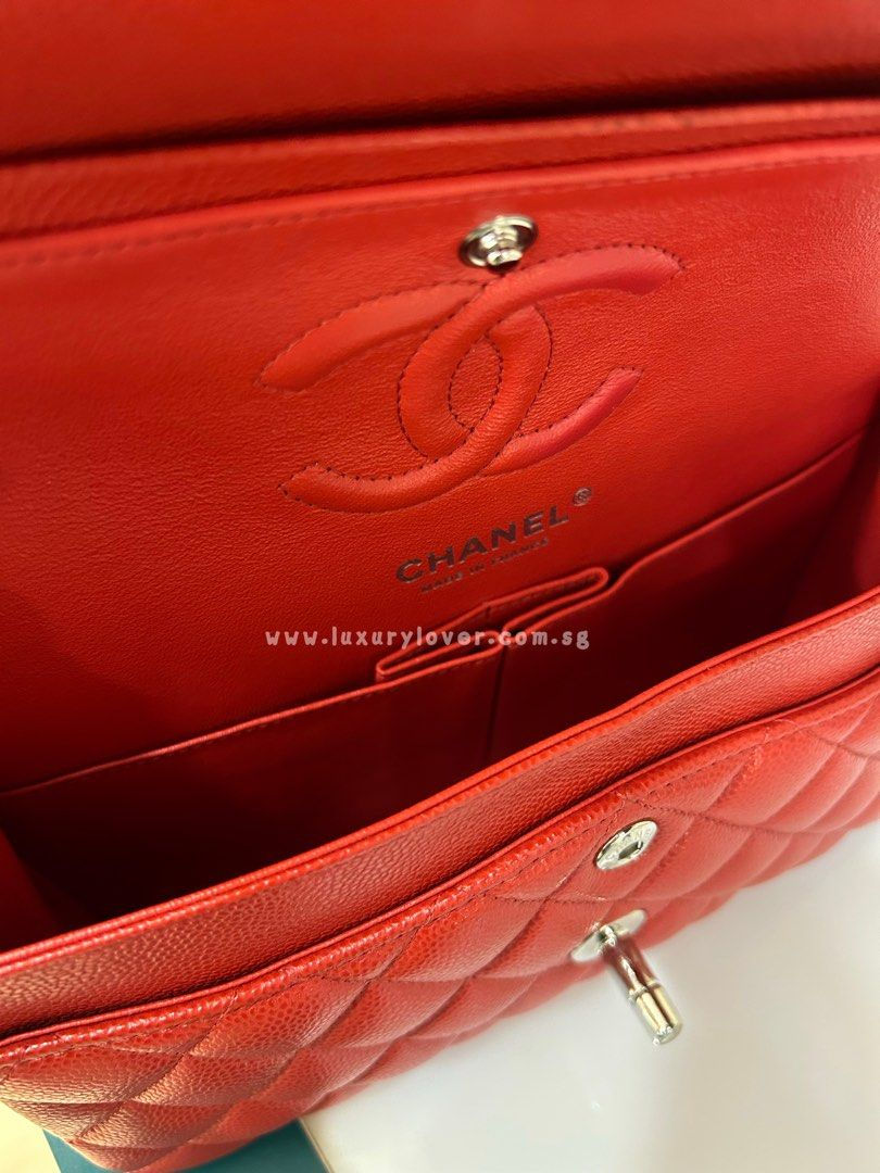 Thumbnail: Chanel Classic Double Flap Small Orange Red Caviar SHW