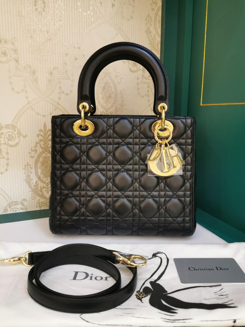 Brand New Lady Dior Black Medium Lamb GHW