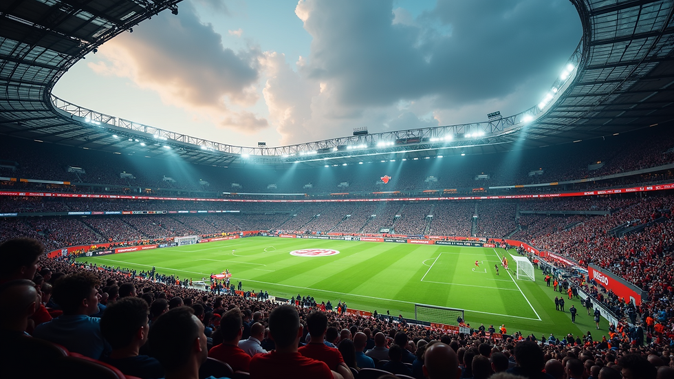 High-angle view of an electrifying football stadium packed with fans