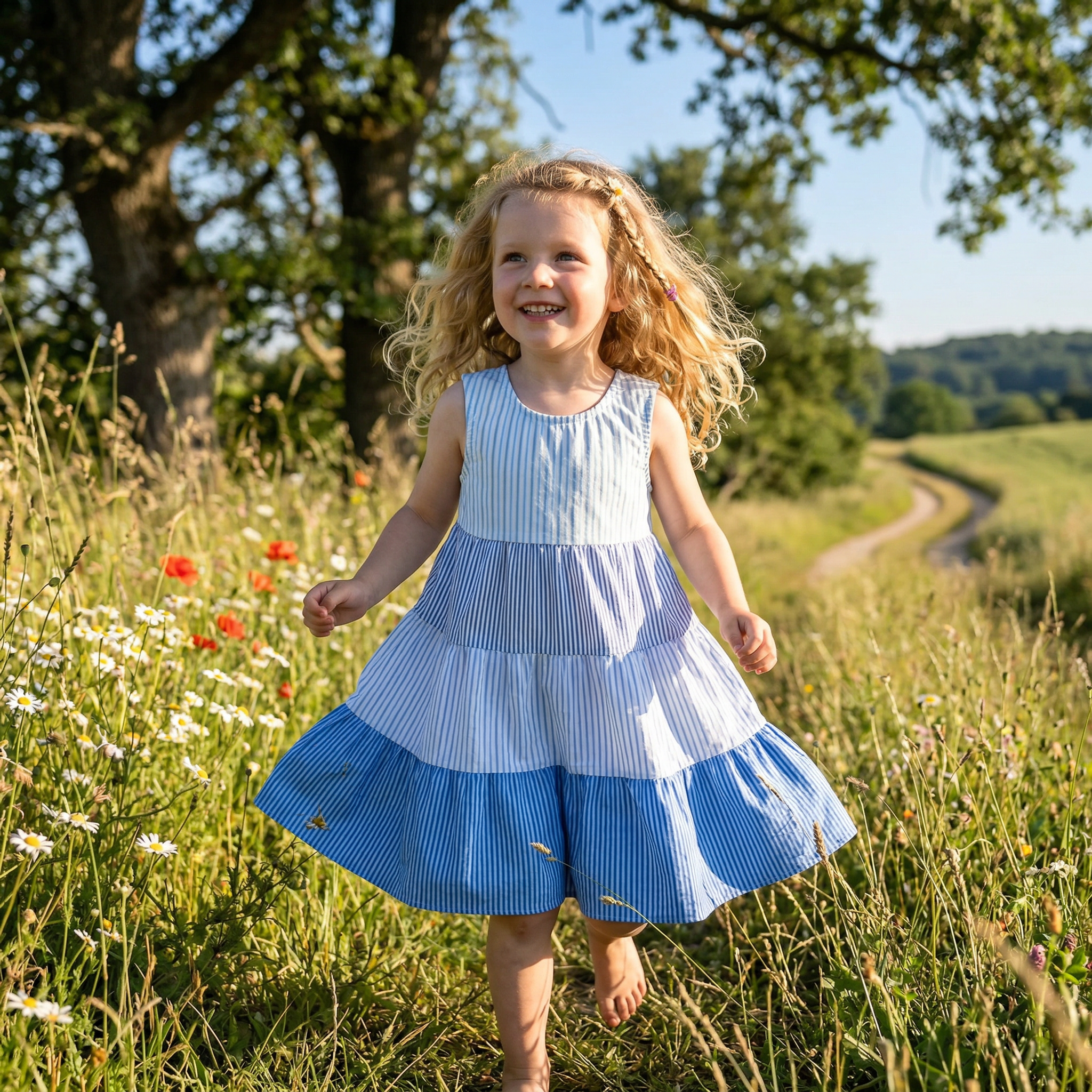 Drehkleid Streifen blau-weiss