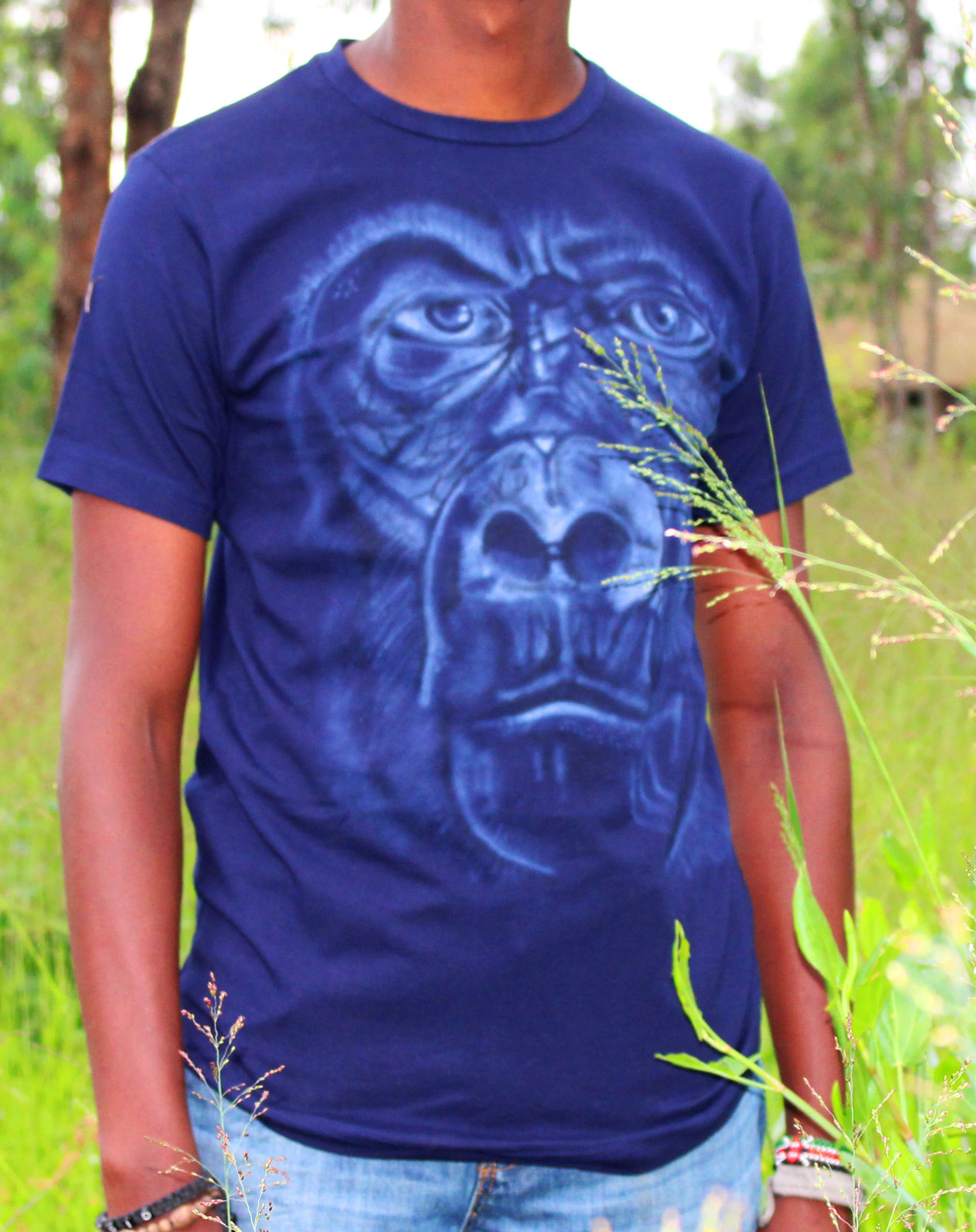 Bape Airbrushed T-Shirt . Navy Blue