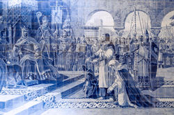 Entrega de Egas Moniz com a familia, Estação S. Bento, Porto