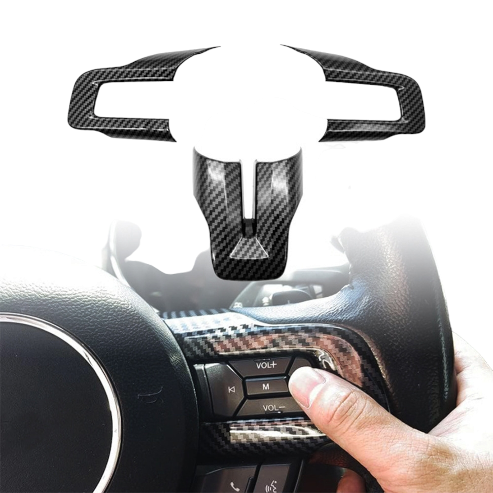 Carbon Fiber Steering Wheel Cover Trim For Ford Mustang 2015-2022