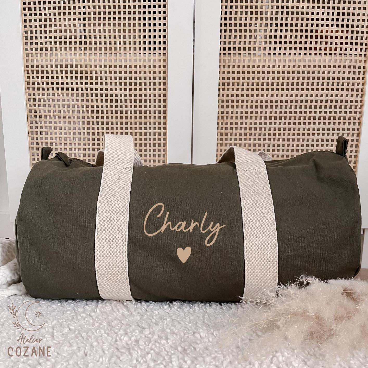 Sac polochon personnalisé kaki 100% coton bio