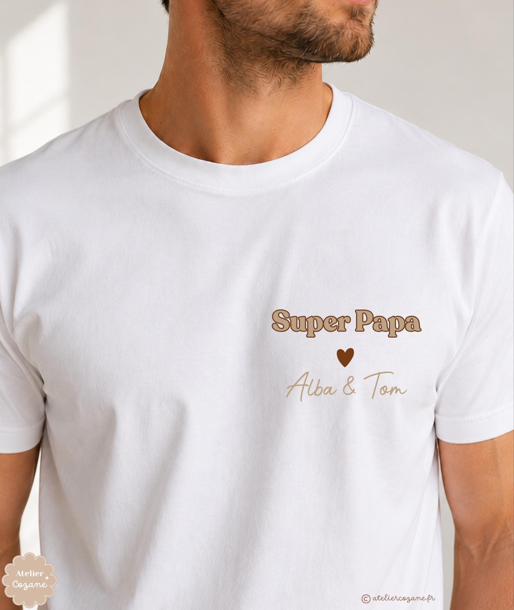 T-shirt Papa Personnalisé Cadeau Fête des Pères avec Prénoms Enfants (coton bio)
