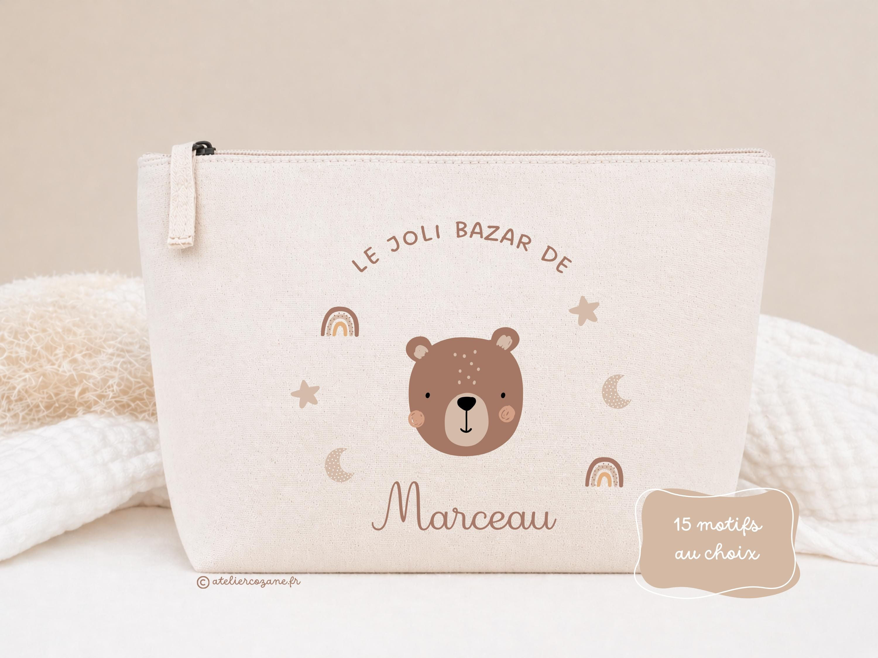 Pochette personnalisée enfant/ trousse de toilette en coton bio