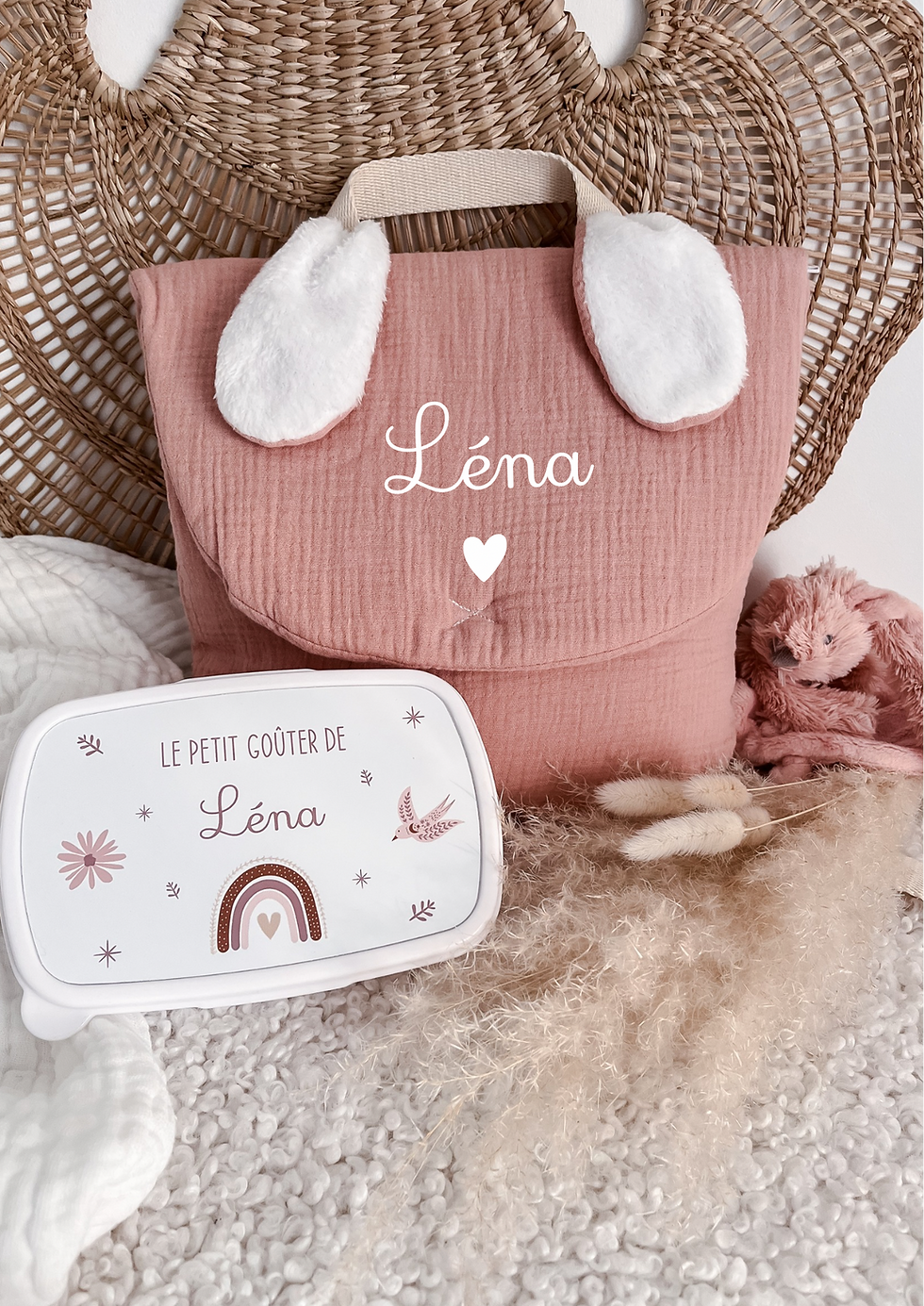 Miniature : Sac à dos en gaze de coton personnalisé / sac maternelle crèche prénom / sac à