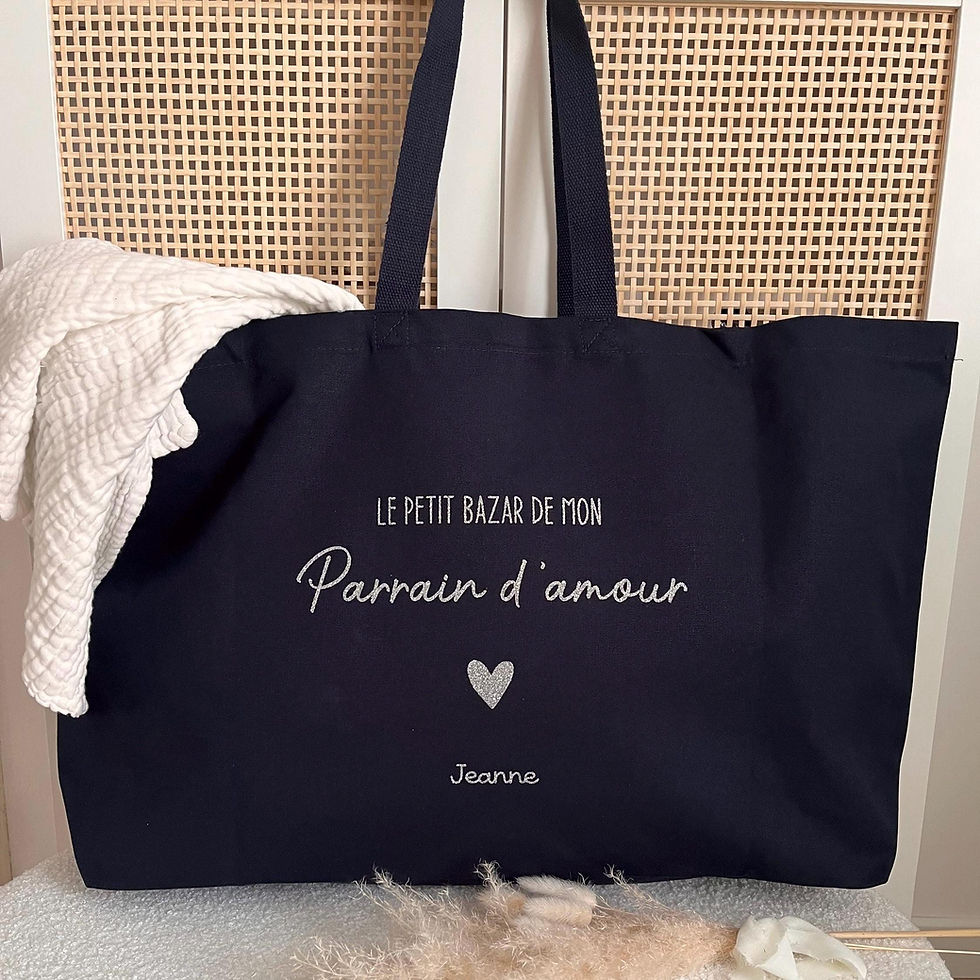 Miniature : Sac Marraine/Parrain  personnalisé (format XXL en coton/ sac de plage/ annonce