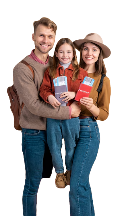 family-three-ready-traveling-with-passpo