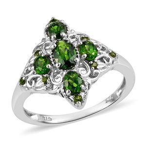 Russian Diopside Ring in Platinum Over Sterling Silver