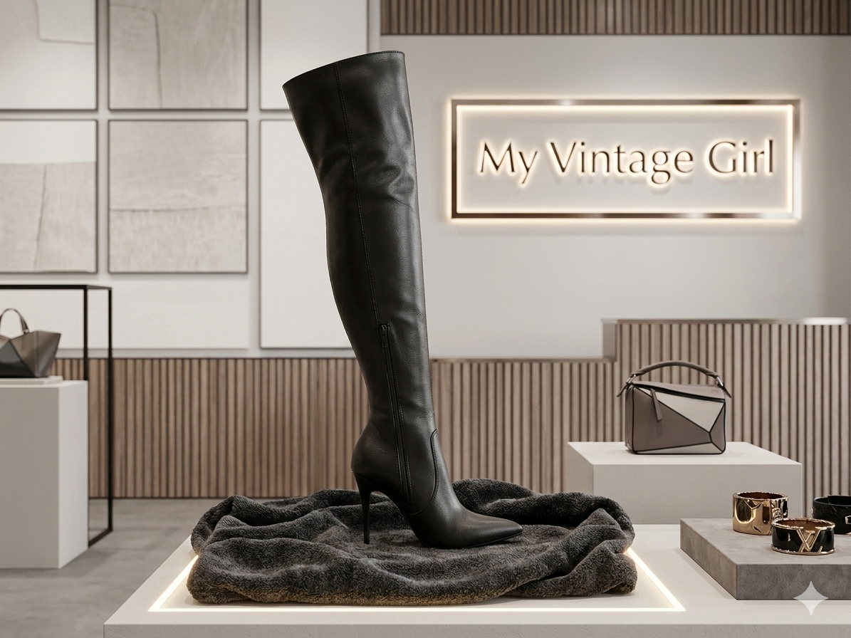 FashionNova Black Leather Thigh-high Stiletto Boots