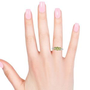 Thumbnail: SKS Hebei Peridot, Cambodian Zircon Split Ring in Platinum Over Sterling Silver