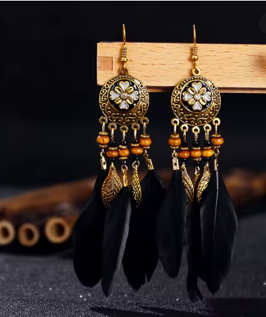 Thumbnail: SKS Western Boho Feathered Earrings