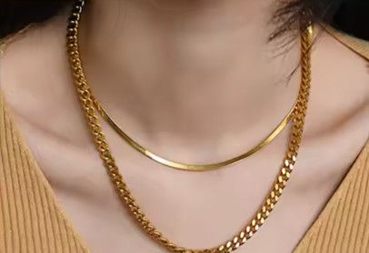 Thumbnail: SKS Men's  Gold Stainless Steel Curb Necklace