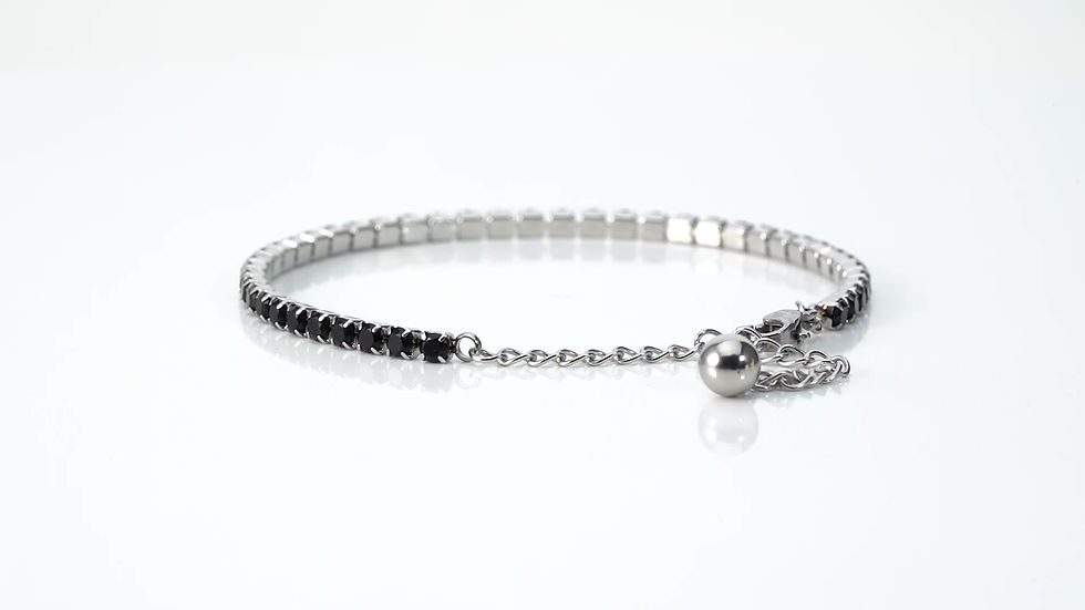 Thumbnail: Simulated Black Diamond Tennis Bracelet in Stainless Steel (Adjustable)