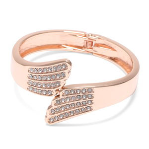 White Austrian Crystal Bangle Bracelet in Rosetone