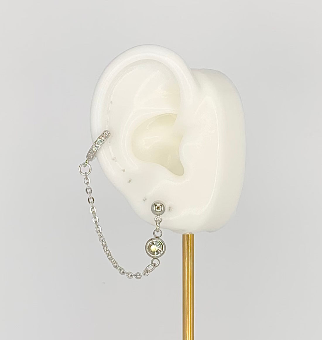 Double Earring Single Gem Silver