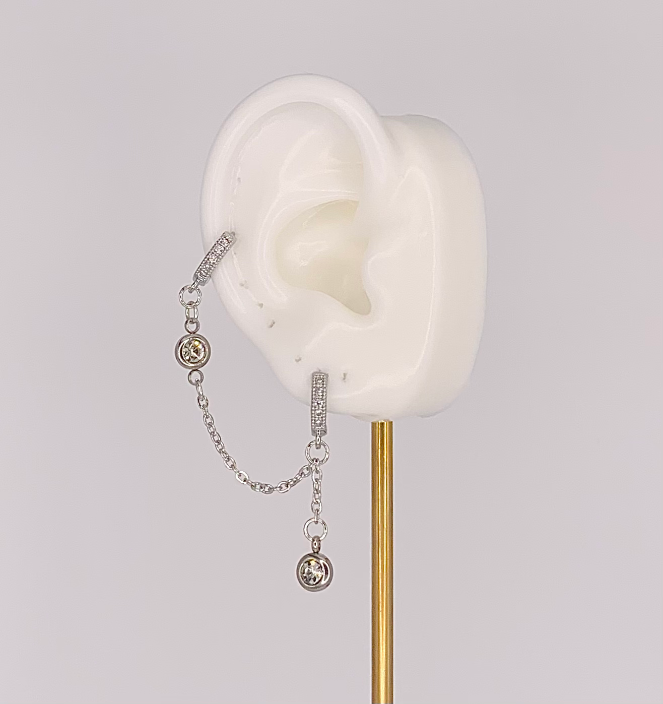 Single Chain Drop Double Hoop Silver