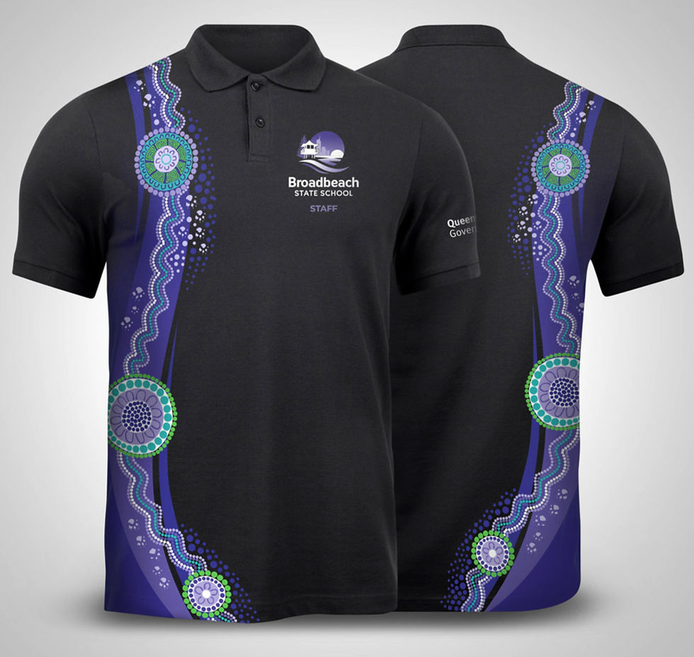 Staff shirts with Indigenous design elements