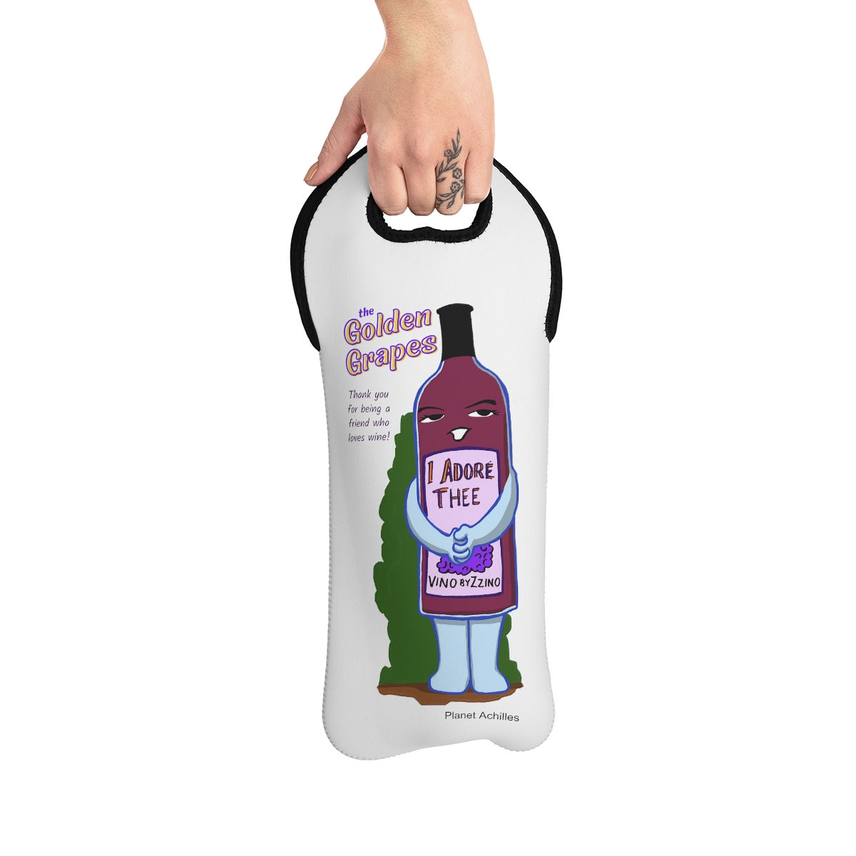 The "I Adore Thee" Golden Grapes Wine Tote Bag