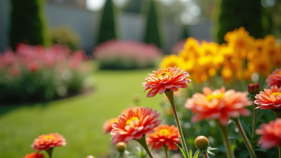 Close-up view of colorful flowers in a well-maintained garden