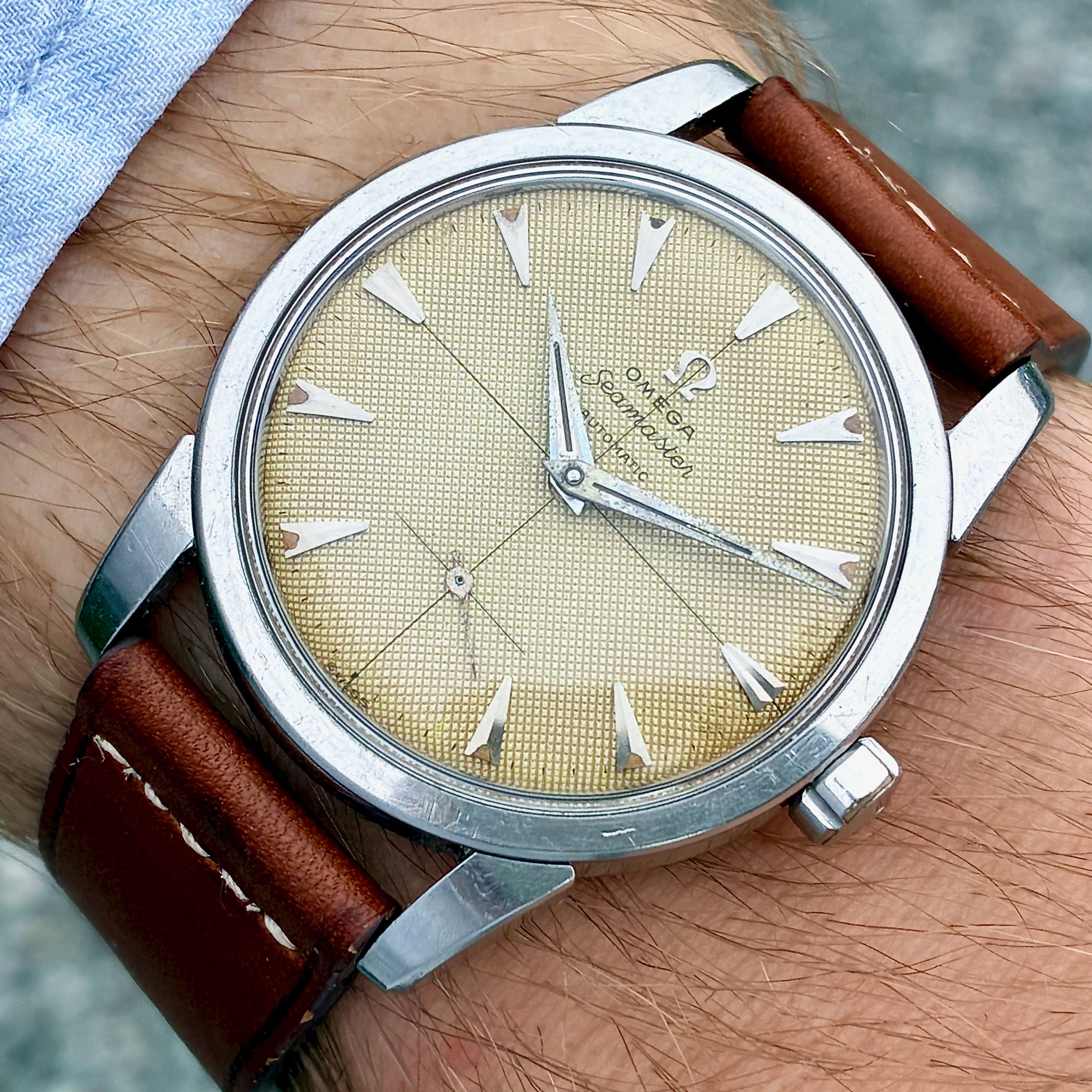 Sjælden vintage Omega Seamaster Automatic Fat Lugs Waffle Dial
