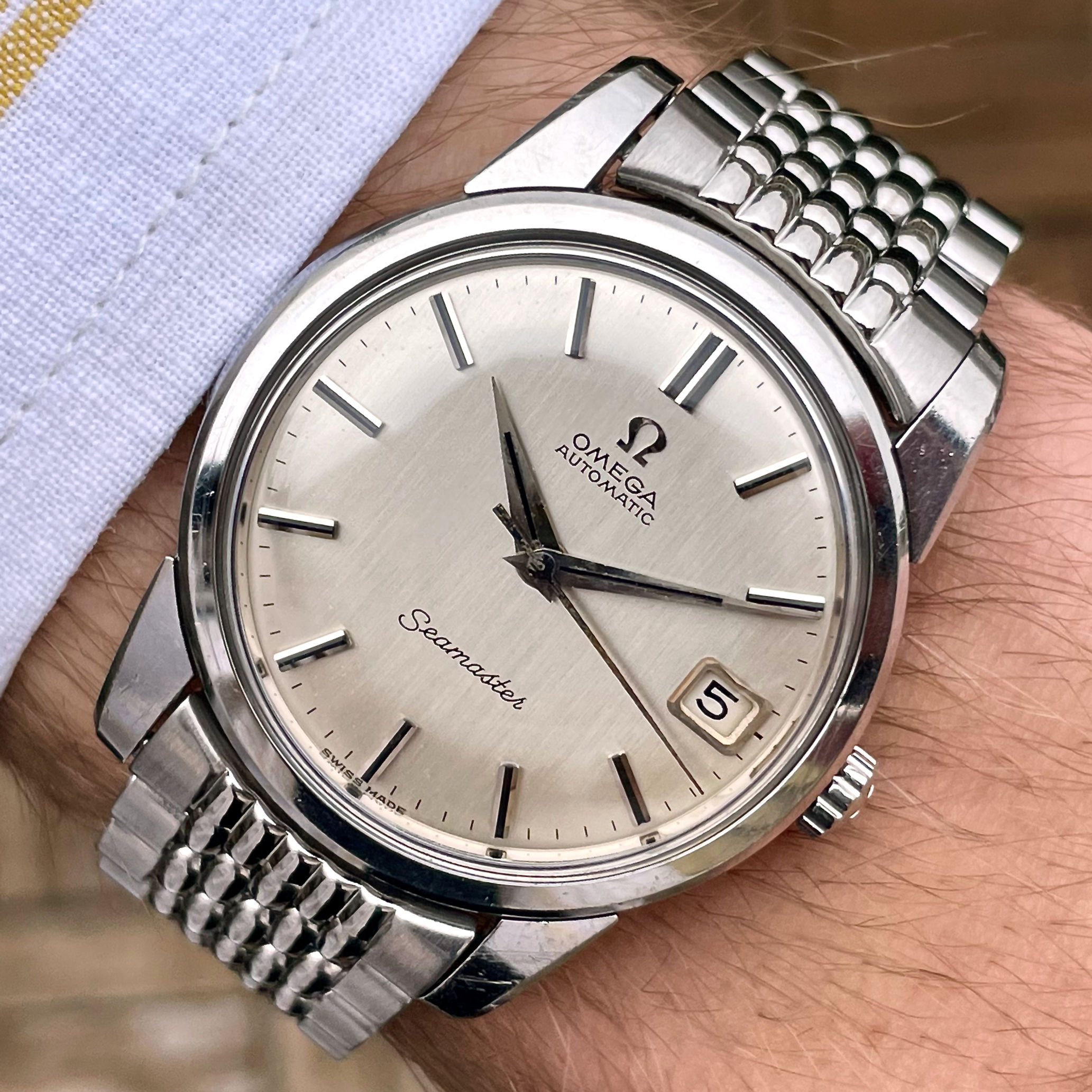 Omega Seamaster Fat Lugs Automatic Date + Beads of Rice-Lænke