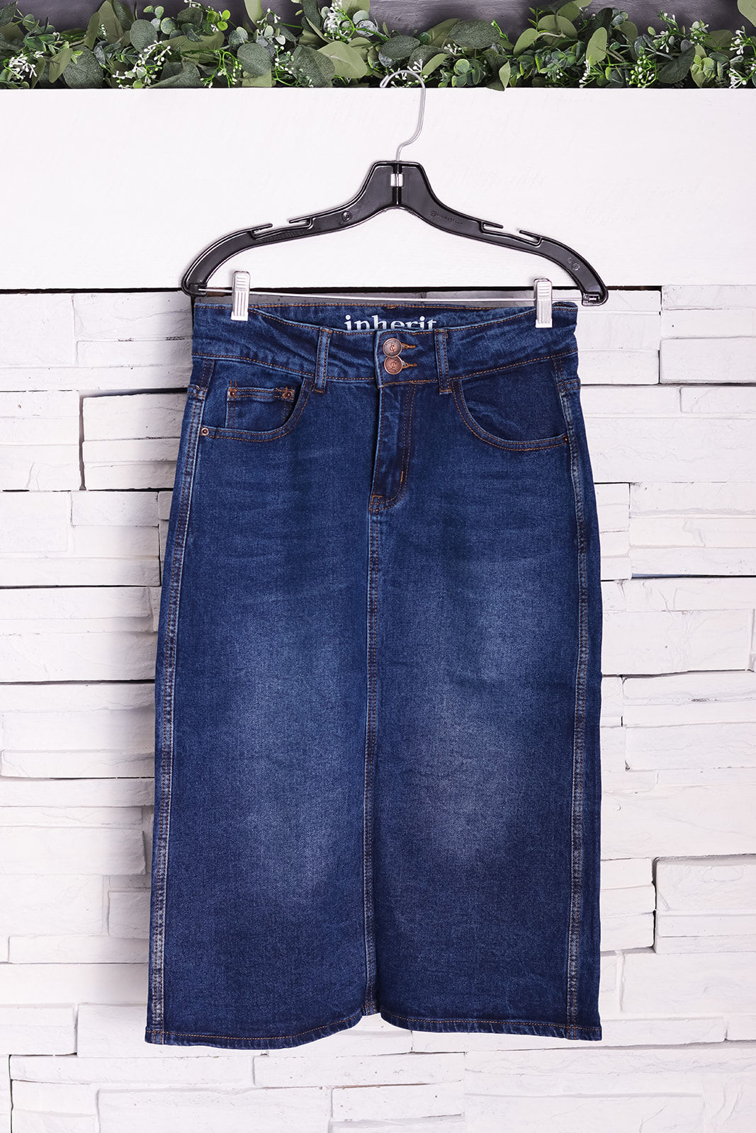 Greta Medium Wash Midi Denim Skirt