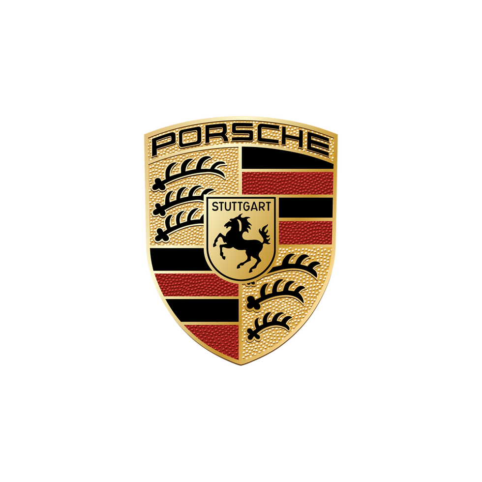 Porsche logo displaying a crest with a black horse and antlers, symbolizing heritage, performance, and prestige.