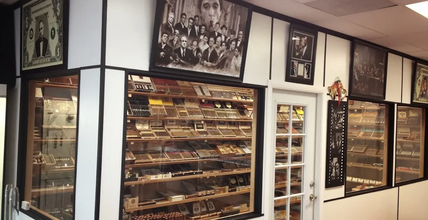 Premium cigar boxes displayed in shop