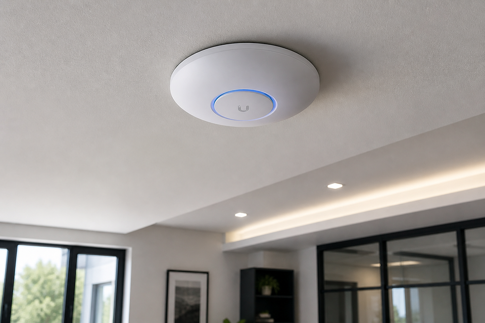 Ceiling-mounted wireless access point providing strong WiFi coverage, stable connectivity, and reduced dead zones for business spaces