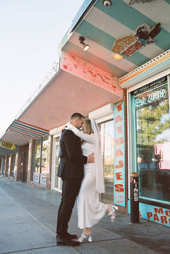 Las Vegas elopement film photographer brazen honey films captures timeless elopement at the sure thing chapel.
