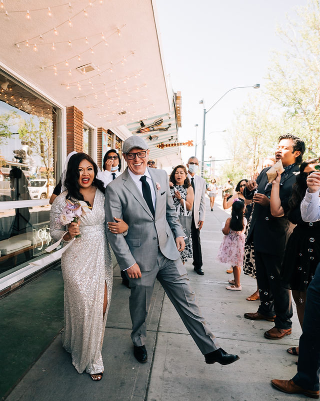 Sure thing wedding chapel. Bubble sendoff exit captured by las vegas elopement photographer brazen honey films.