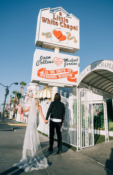 Las Vegas elopement photographer captures vibrant wedding at the little white wedding chapel. 