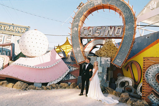 Our Las Vegas elopement was truly one for the books! From stunning 35mm film photos captured by @brazenhoneyfilms, romantic nuptials at the iconic Little White Wedding Chapel and a stunning neon museum backdrop, to our videographer shooting in the stunning Nevada desert.. we couldn't have asked for a better day!