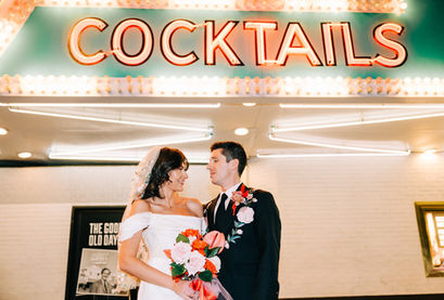 Las Vegas wedding photographer brazen honey films captures an epic elopement at sure thing chapel with elvis officiant. Photoshoot at the neon museum and downtown las vegas with neon lights.
