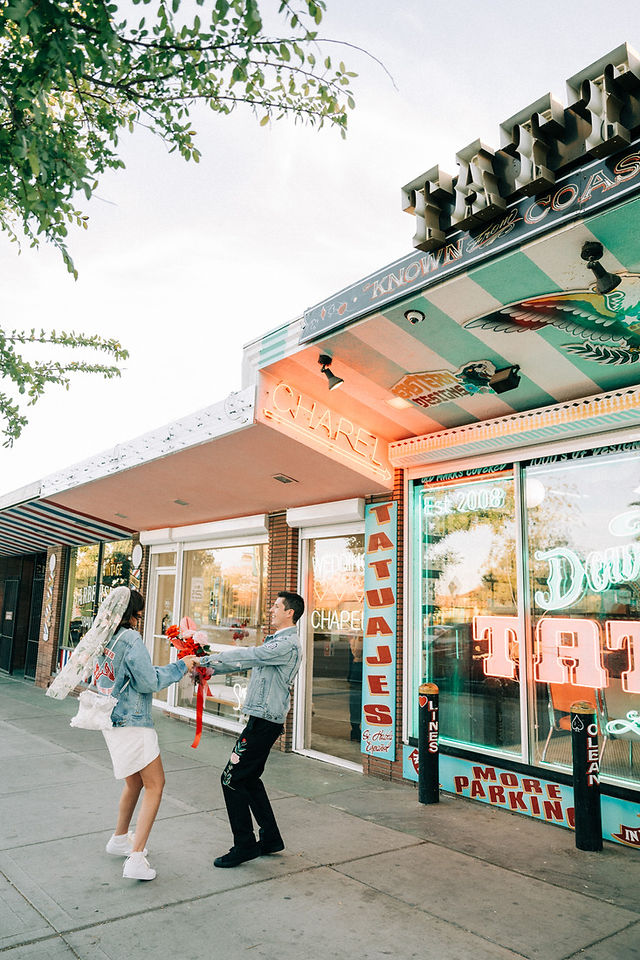 Las Vegas wedding photographer brazen honey films captures an epic elopement at the Neon Museum.