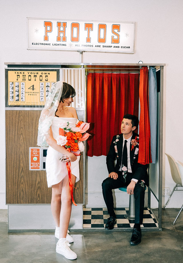 Las Vegas wedding photographer brazen honey films captures an epic elopement at sure thing chapel with elvis officiant. Photoshoot at the neon museum and downtown las vegas with neon lights.