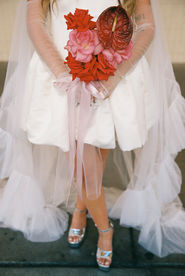 35mm film photo by las vegas elopement photographer brazen honey films. couple gets married at sure thing chapel with pink vintage vibes. 