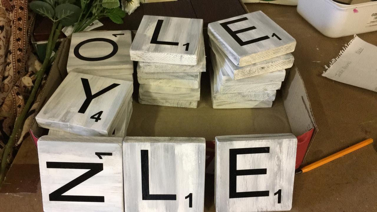White Distressed Scrabble Blocks