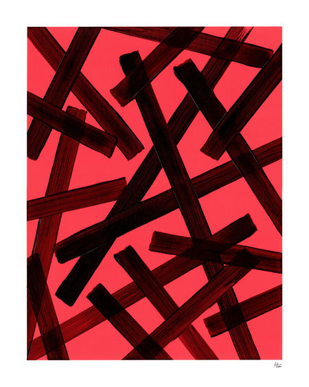 abstract brushstroke painting in red and deep red