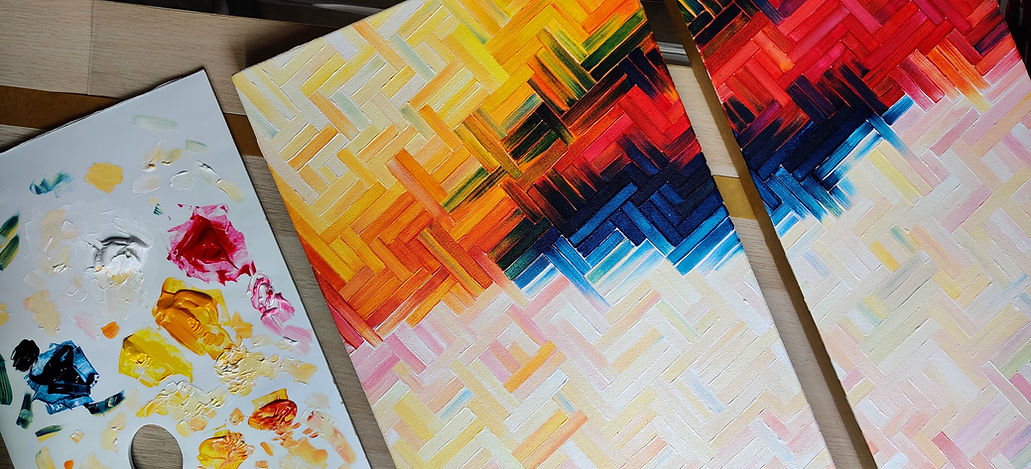 In progress photo of canvas painting 'Pier'