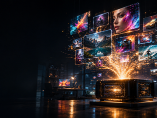 Google's Asset Studio brings AI image and video generation to advertisers — glowing AI engine generating photo and video panels from light