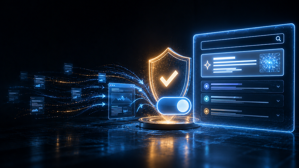 CMA forces Google to let publishers opt out of AI Overviews — glowing AI answer panel with a protective shield and opt-out toggle