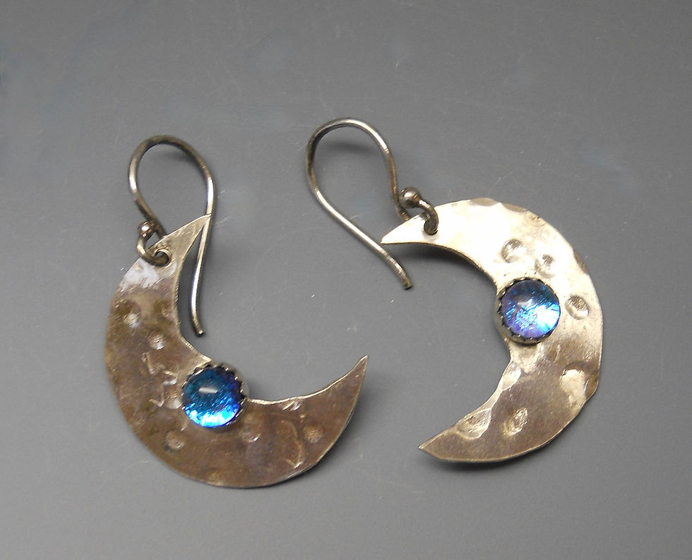 Thumbnail: Sterling Silver Moon and Dichroic Glass Earrings