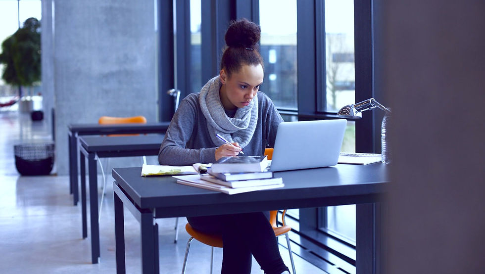 College Student studying on computer