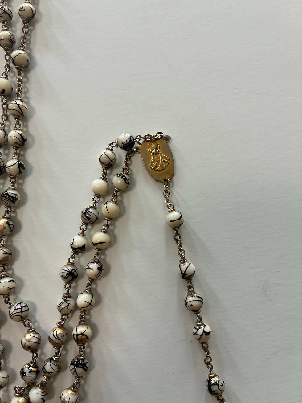 Thumbnail: Swirl Gold, White, Black Bead Rosary